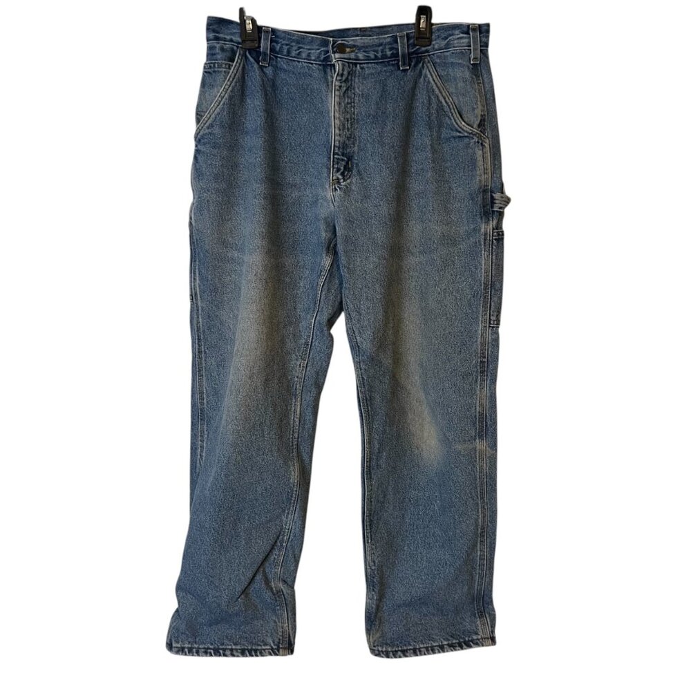 Carhartt Carpenter Blue Jeans Men 36 x32 Flannel Lined Relaxed Fit